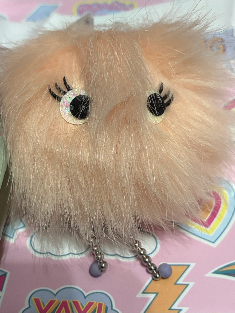 Peach Fluffy Pom PocketBac Holder Keychain W/ Peach Blossom Sanitizer 👀